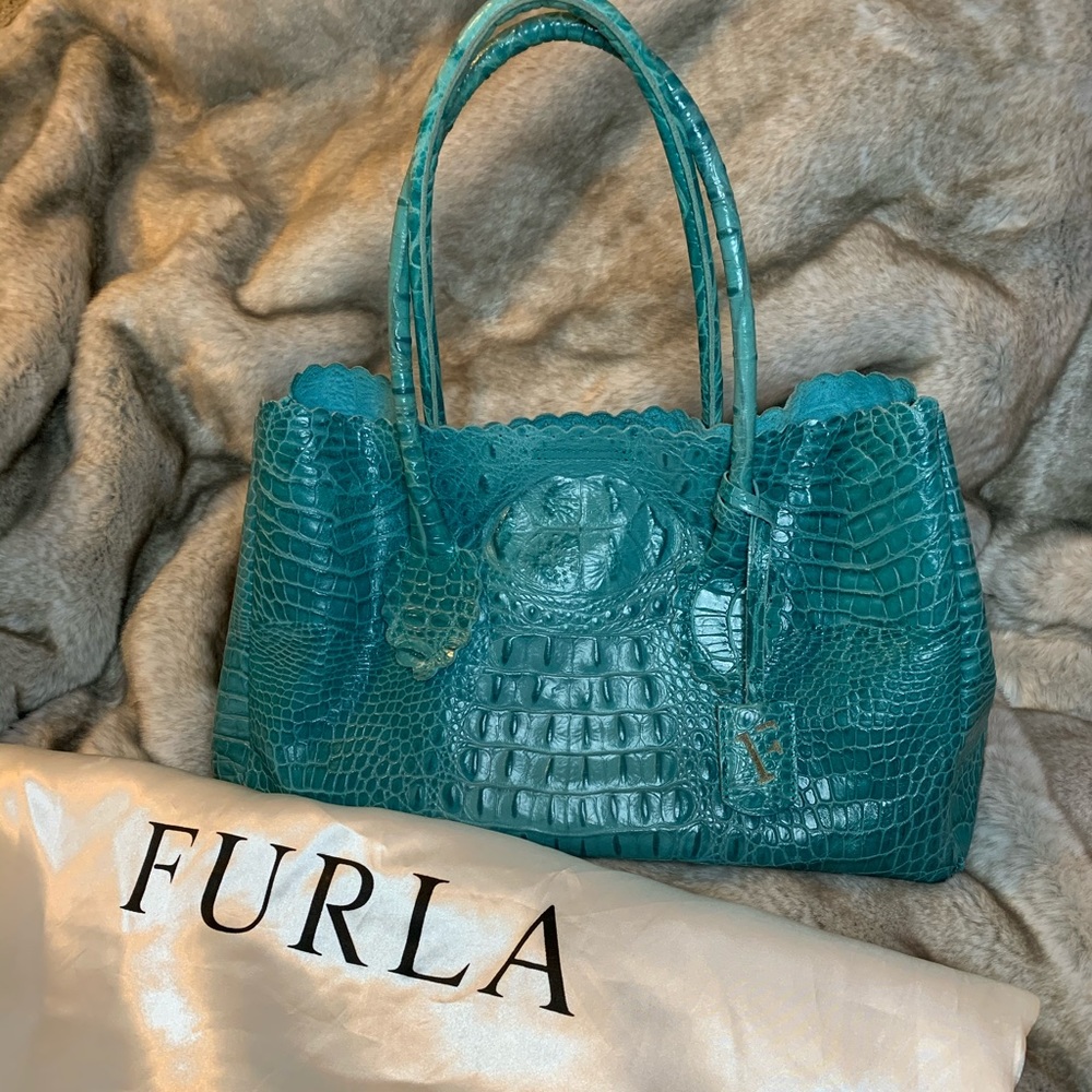 Furla embossed alligator leather bag